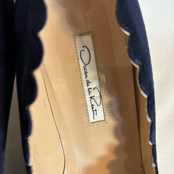 OSCAR DE LA RENTA Sz 40.5 EU Kitten Heels Pointy Toe Scallop Top Bow Pumps Shoes - Picture 5 of 10